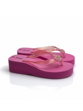 Snappy Turtle 𓆉 Sequin Flower Embellish Platform Flip Flop Sandal 𓆉 Fuchsia 9M